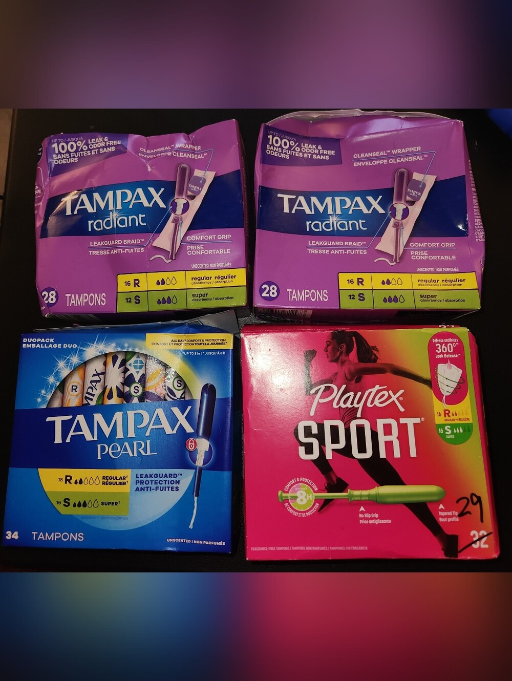 Tampon Box Set Of 4 Tampax and Playtex